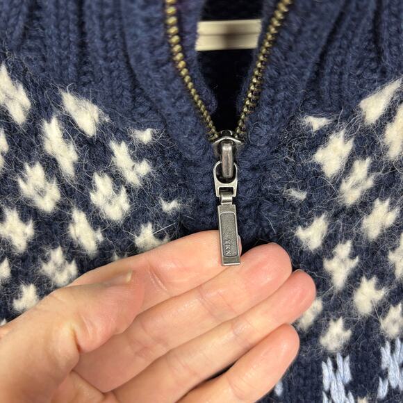 Eddie Bauer Full Zip Cardigan Sweater Large fair isle nordic holiday reindeer - Picture 4 of 8